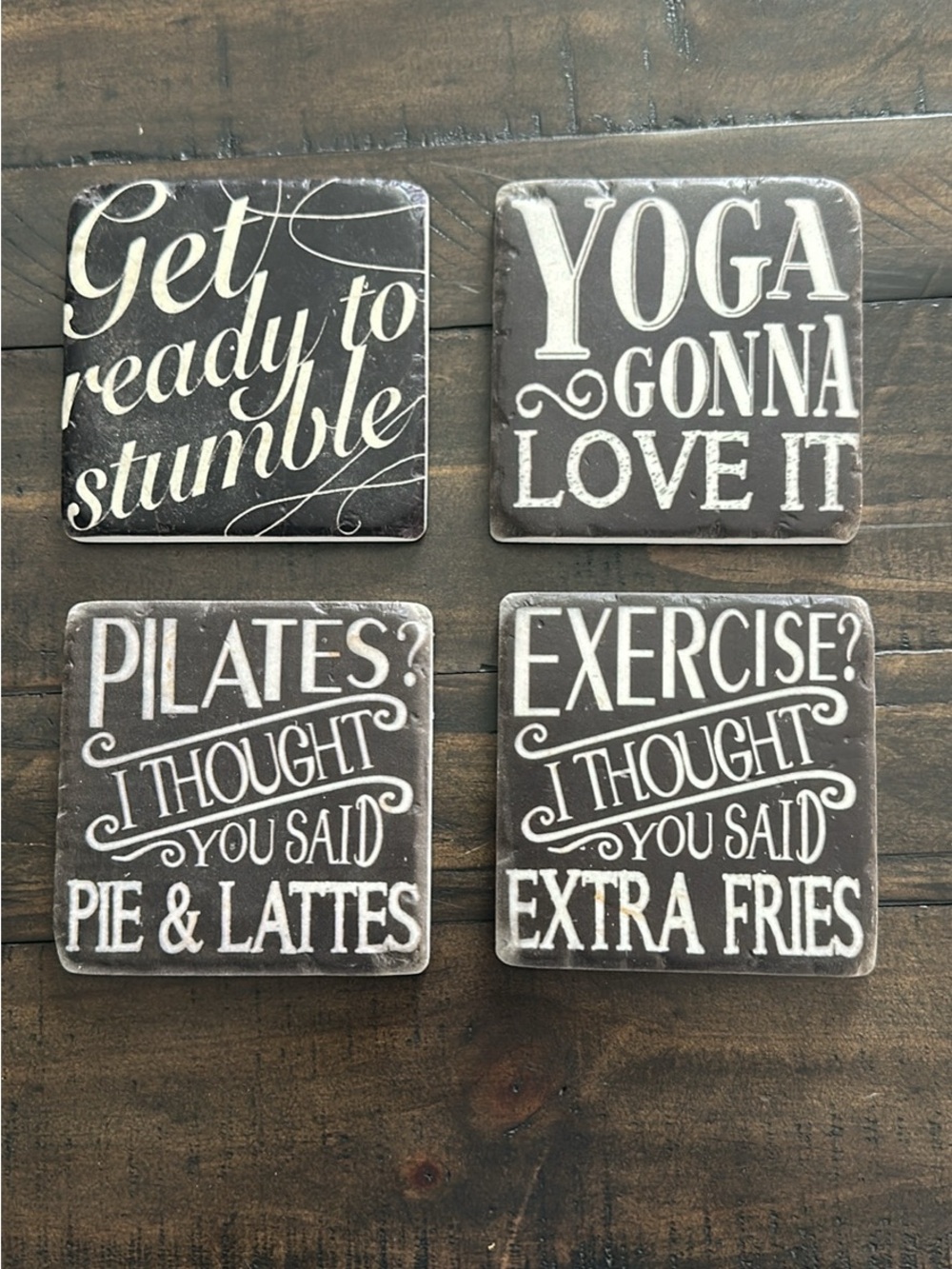 Set of 4 Humorous Chalkboard-Style Quote Coasters - Black & White